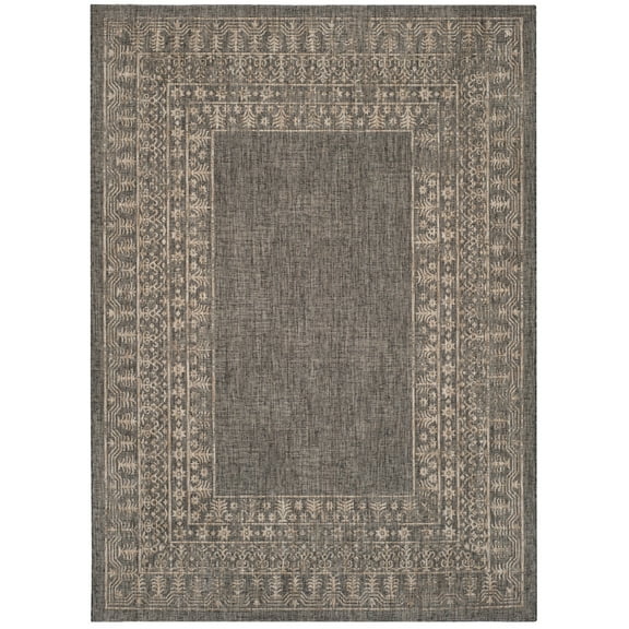 SAFAVIEH Courtyard Jolyon Bordered Indoor/Outdoor Area Rug, Black/Natural, 6'7" x 9'6"
