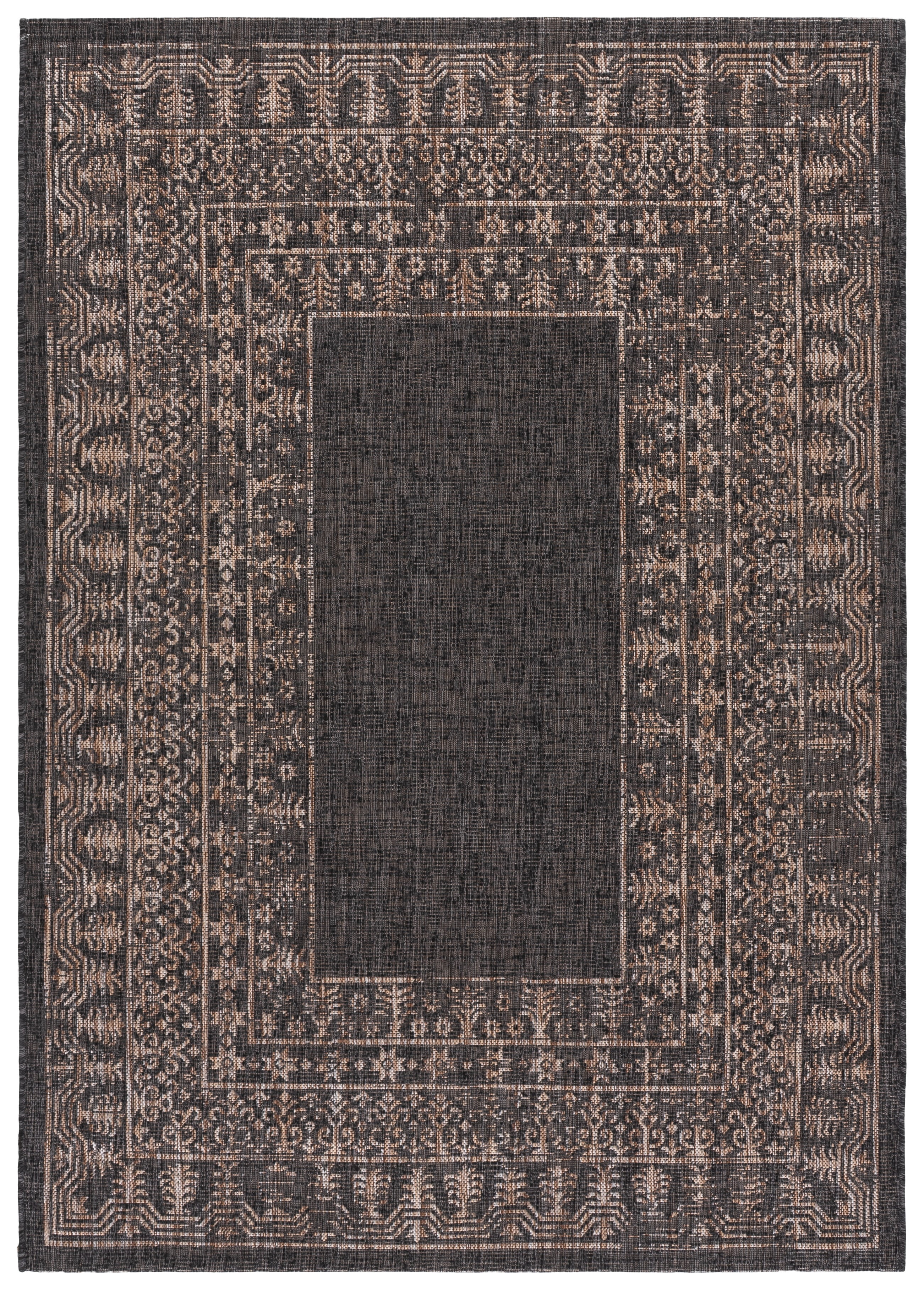 Safavieh Courtyard Jolyon Bordered Indoor/Outdoor Area Rug, Black/Natural, 6'7" x 9'6"