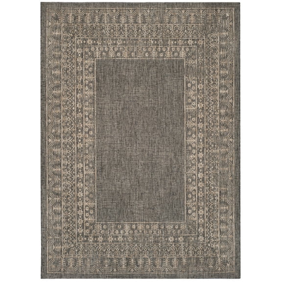 SAFAVIEH Courtyard Jolyon Bordered Indoor/Outdoor Area Rug, Black/Natural, 8' x 11'