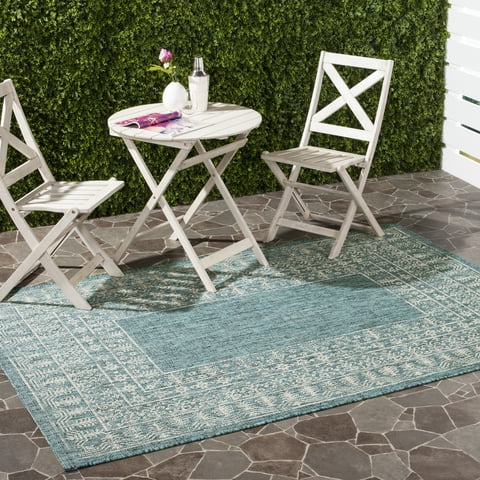 Safavieh Courtyard Jolyon Bordered Indoor/Outdoor Area Rug, Blue/Gray, 6'7" x 9'6"
