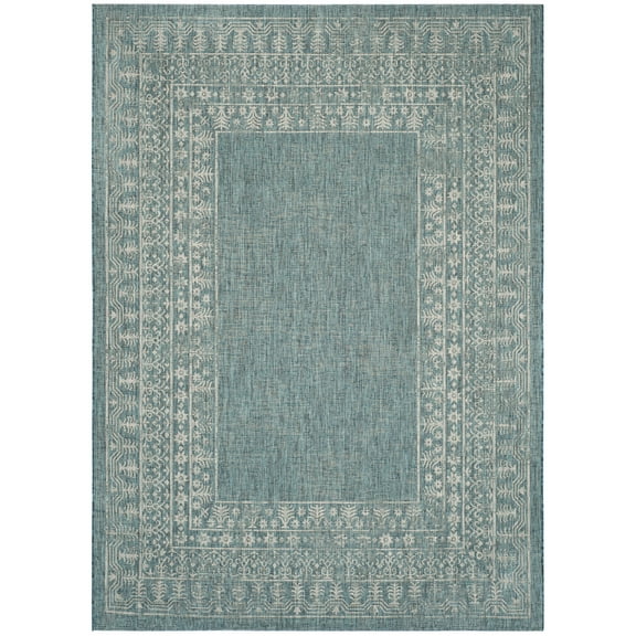 SAFAVIEH Courtyard Jolyon Bordered Indoor/Outdoor Area Rug, Blue/Grey, 6'7" x 9'6"