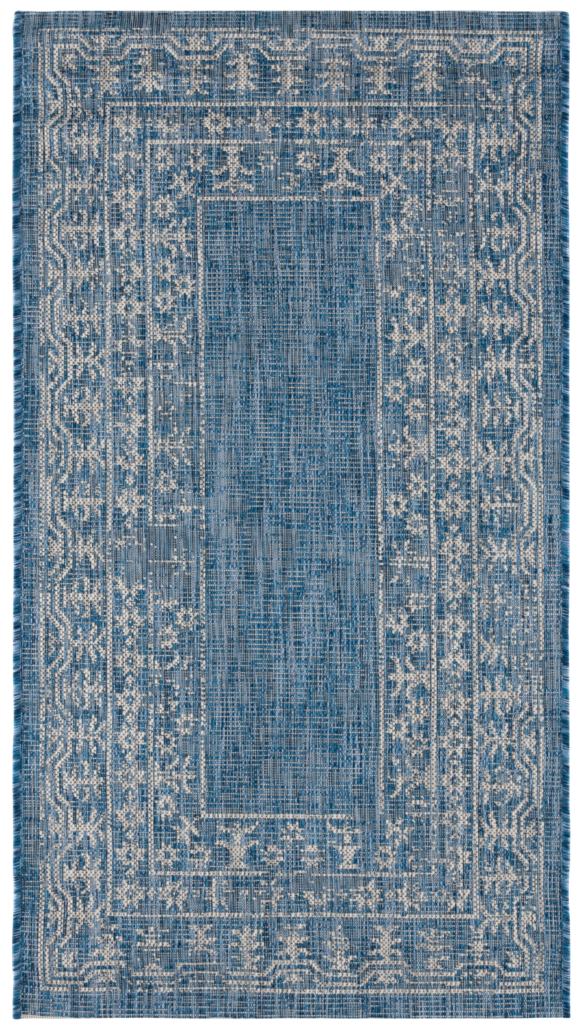 Navy and Grey Rectangular Synthetic Indoor/Outdoor Rug