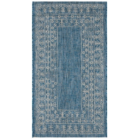 SAFAVIEH Courtyard Jolyon Bordered Indoor/Outdoor Area Rug, Navy/Grey, 5'3" x 7'7"