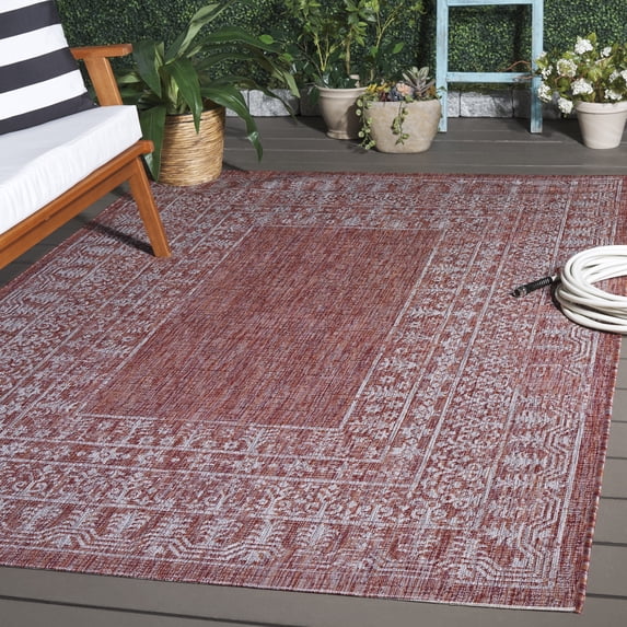 Safavieh Courtyard Jolyon Bordered Indoor/Outdoor Area Rug, Red/Beige, 5'3" x 7'7"