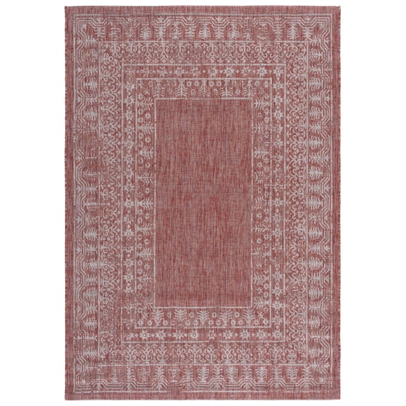 Safavieh Courtyard Jolyon Bordered Indoor/Outdoor Area Rug, Red/Beige, 5'3" x 7'7"