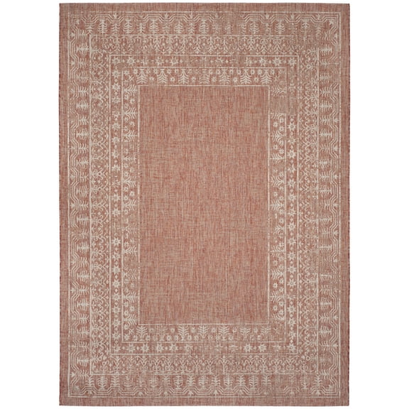 SAFAVIEH Courtyard Jolyon Bordered Indoor/Outdoor Area Rug, Red/Beige, 8' x 11'
