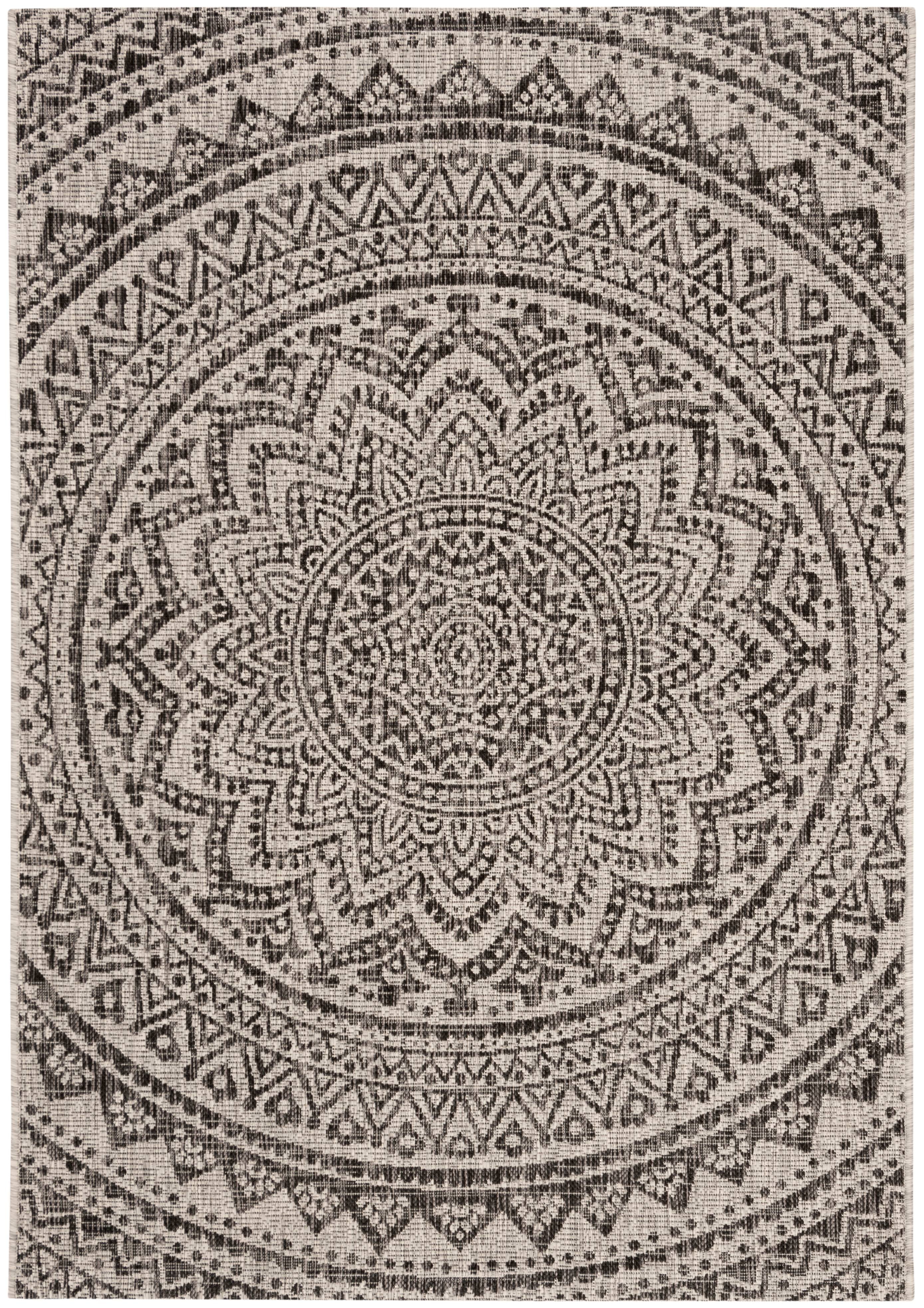 Light Grey and Black Rectangular Synthetic Area Rug 5' x 7'