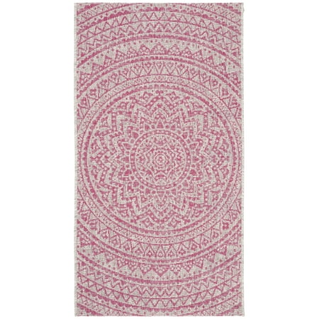 SAFAVIEH Courtyard Josiah Floral Medallion Indoor/Outdoor Area Rug, 2'7" x 5', Light Grey/Fuchsia