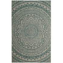 SAFAVIEH Courtyard Josiah Floral Medallion Indoor/Outdoor Area Rug, 2'7" x 5', Light Grey/Teal