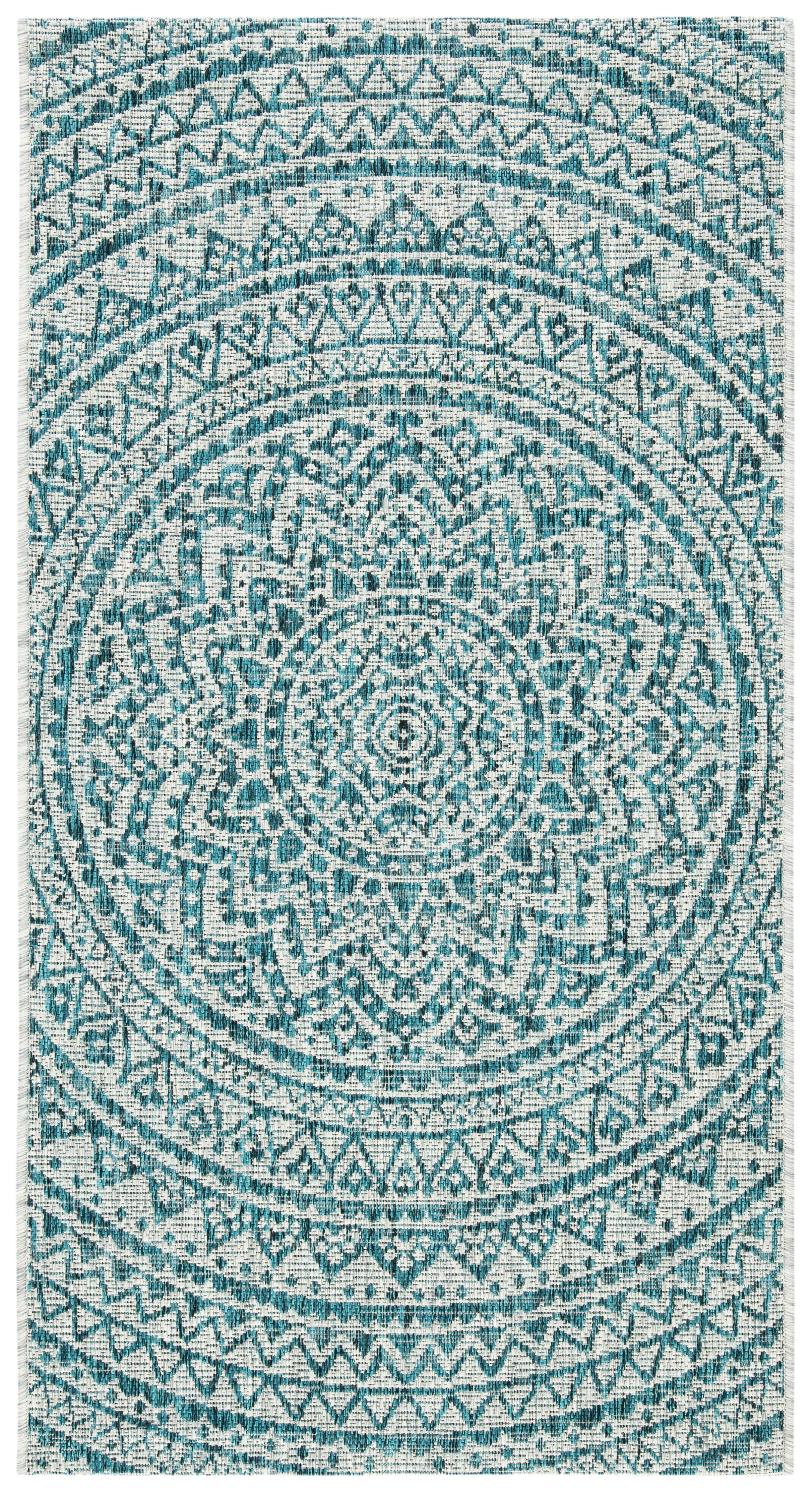 SAFAVIEH Courtyard Josiah Floral Medallion Indoor/Outdoor Area Rug, 2'7" x 5', Light Grey/Teal