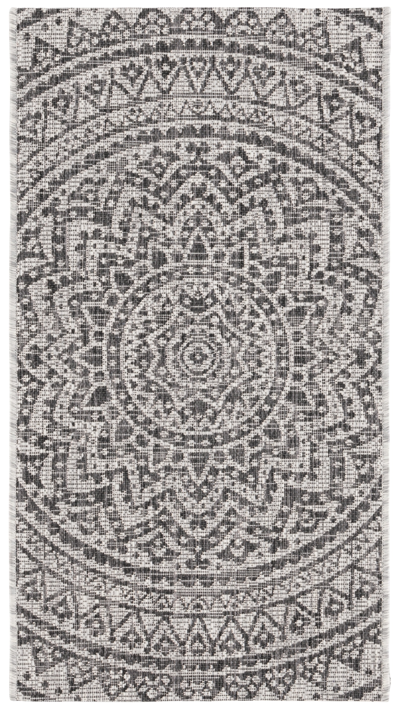 SAFAVIEH Courtyard Josiah Floral Medallion Indoor/Outdoor Area Rug, 2' x 3'7", Light Grey/Black