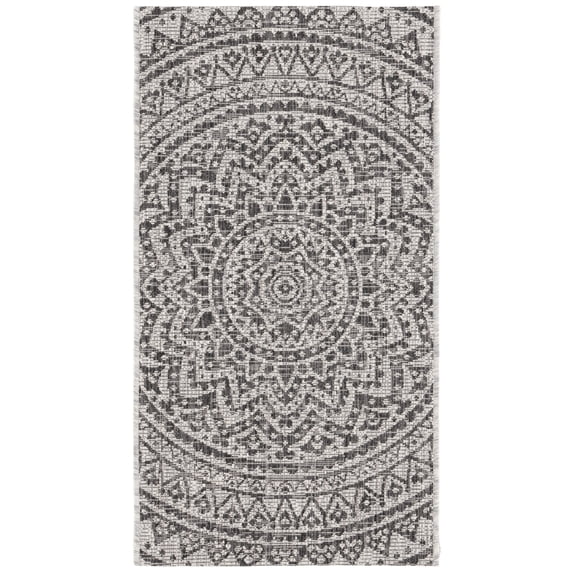 SAFAVIEH Courtyard Josiah Floral Medallion Indoor/Outdoor Area Rug, 2' x 3'7", Light Grey/Black