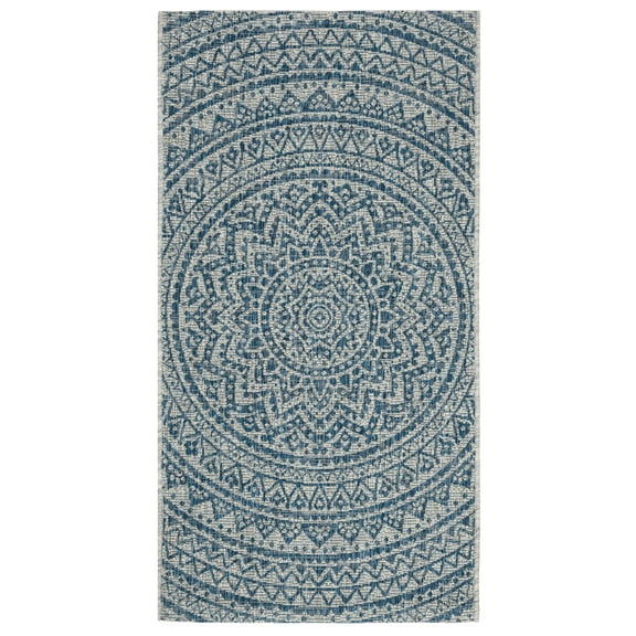 SAFAVIEH Courtyard Josiah Floral Medallion Indoor/Outdoor Area Rug, 2' x 3'7", Light Grey/Blue