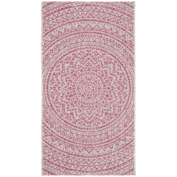 SAFAVIEH Courtyard Josiah Floral Medallion Indoor/Outdoor Area Rug, 2' x 3'7", Light Grey/Fuchsia