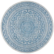 SAFAVIEH Courtyard Josiah Floral Medallion Indoor/Outdoor Area Rug, 4' x 4' Round, Light Grey/Blue