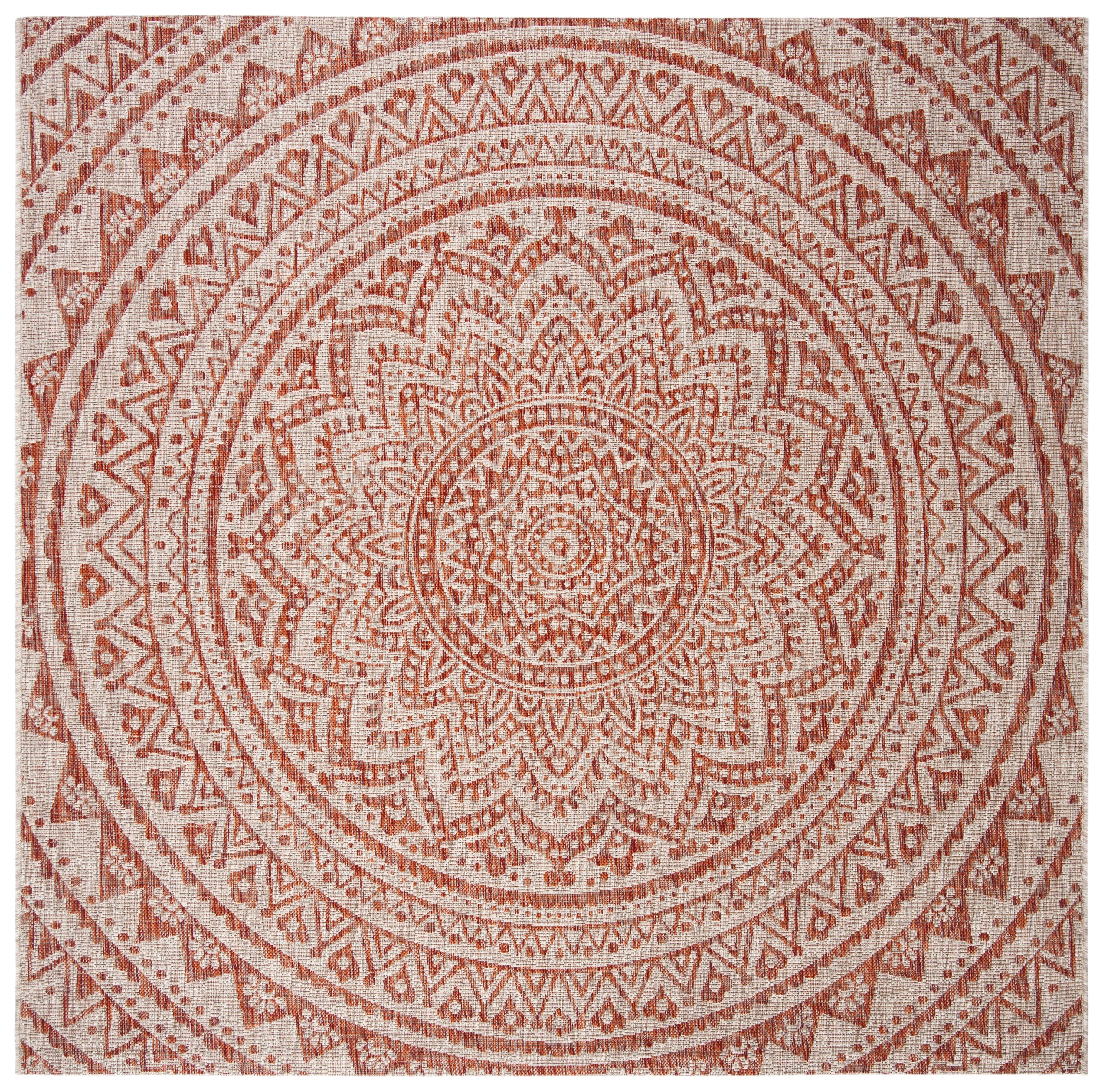 Safavieh Light Beige/Terracotta Floral Medallion Geometric Contemporary Power Loomed Outdoor Rugs, 2' to 5' Round/Square, Water-Resistant