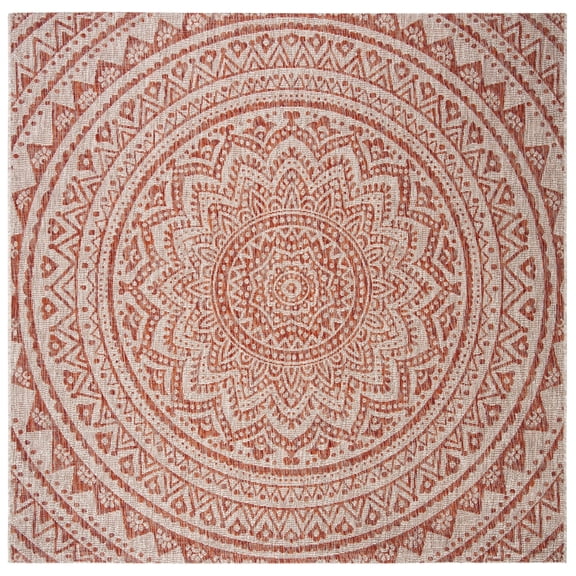 Safavieh Light Beige/Terracotta Floral Medallion Geometric Contemporary Power Loomed Outdoor Rugs, 2' to 5' Round/Square, Water-Resistant
