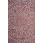 SAFAVIEH Courtyard Josiah Floral Medallion Indoor/Outdoor Area Rug, 4' x 5'7", Light Grey/Fuchsia