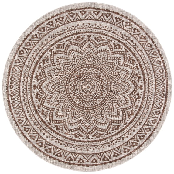 SAFAVIEH Courtyard Josiah Floral Medallion Indoor/Outdoor Area Rug, 5'3" x 5'3" Round, Light Beige/Light Brown