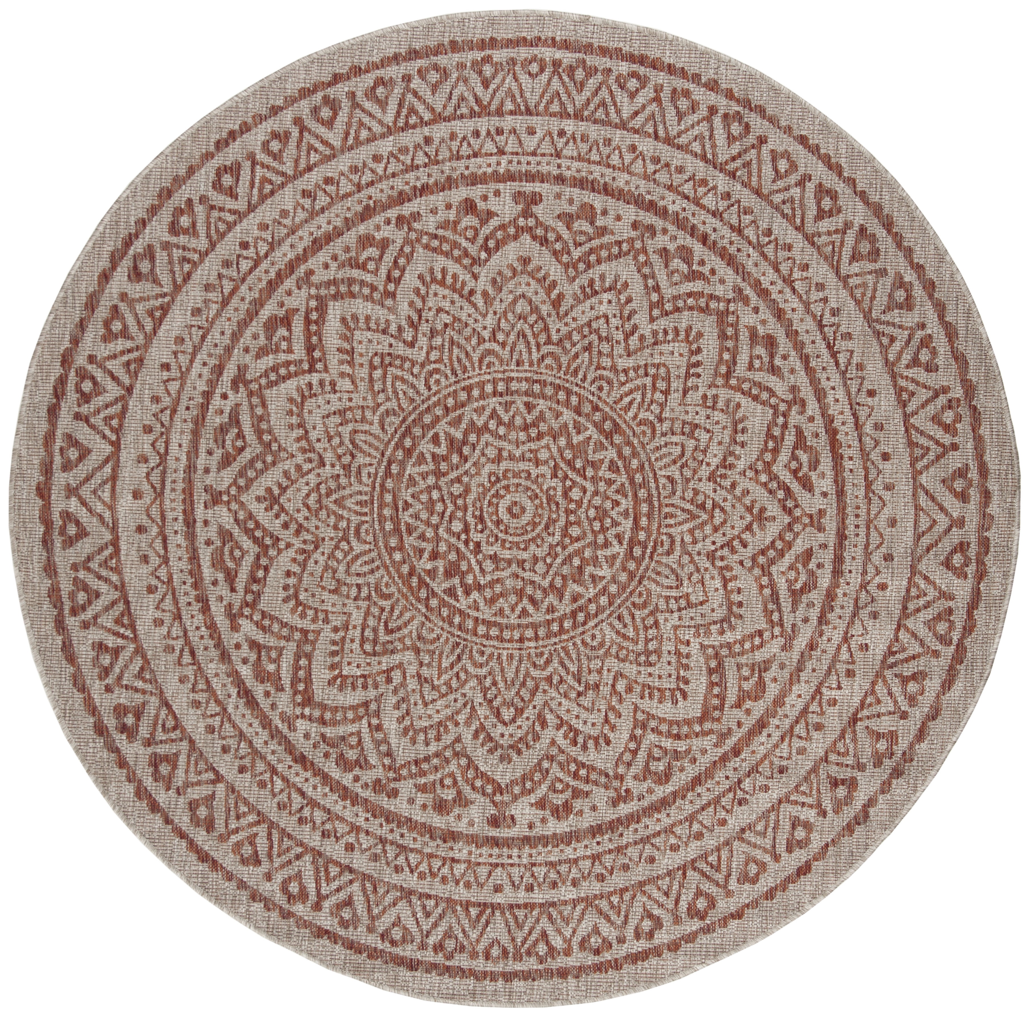 SAFAVIEH Courtyard Josiah Floral Medallion Indoor/Outdoor Area Rug, 5'3" x 5'3" Round, Light Beige/Terracotta