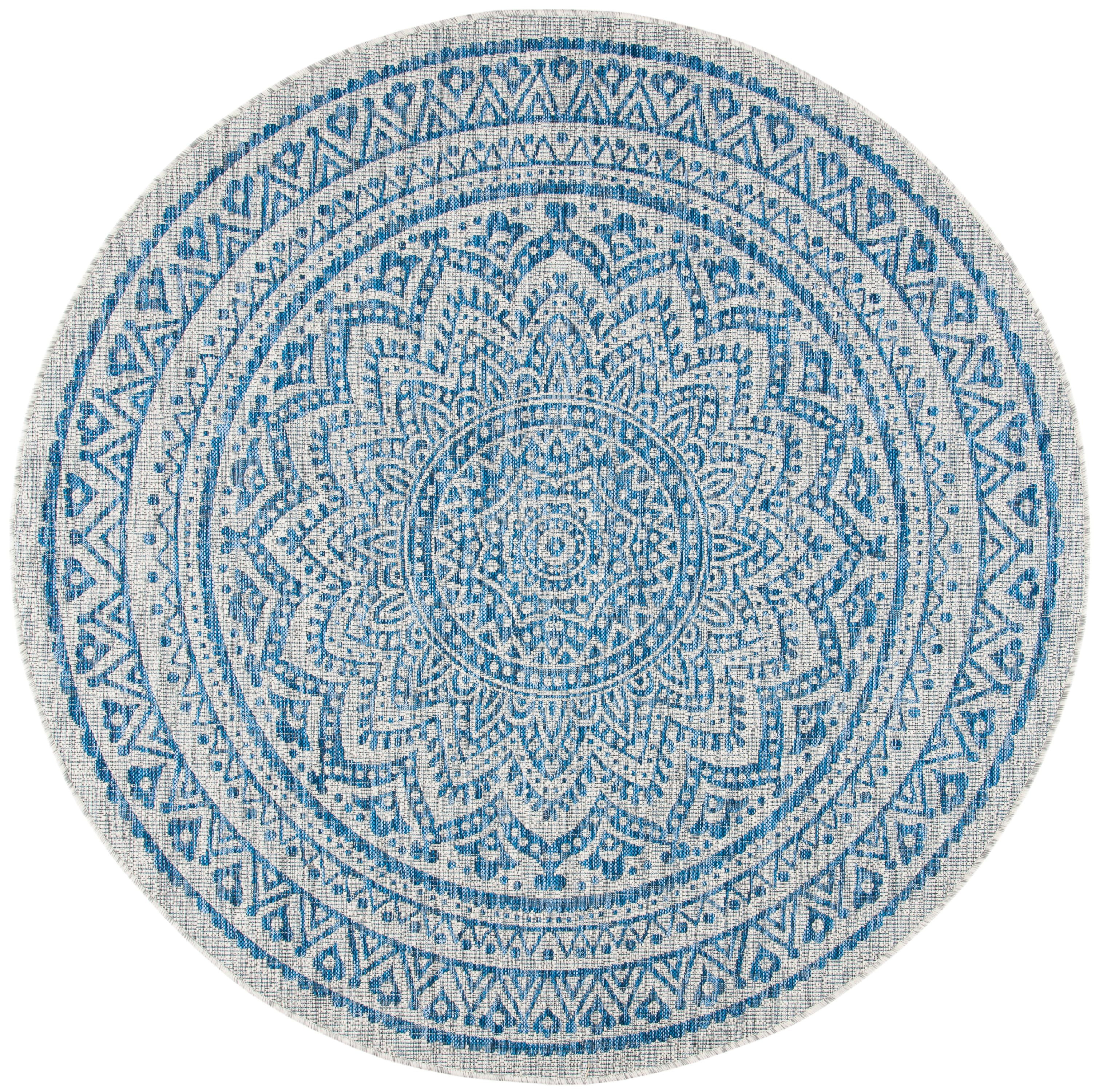 59" Round Gray Synthetic Non-Slip Easy Care Rug