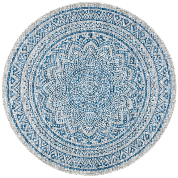 SAFAVIEH Courtyard Josiah Floral Medallion Indoor/Outdoor Area Rug, 5'3" x 5'3" Round, Light Grey/Blue