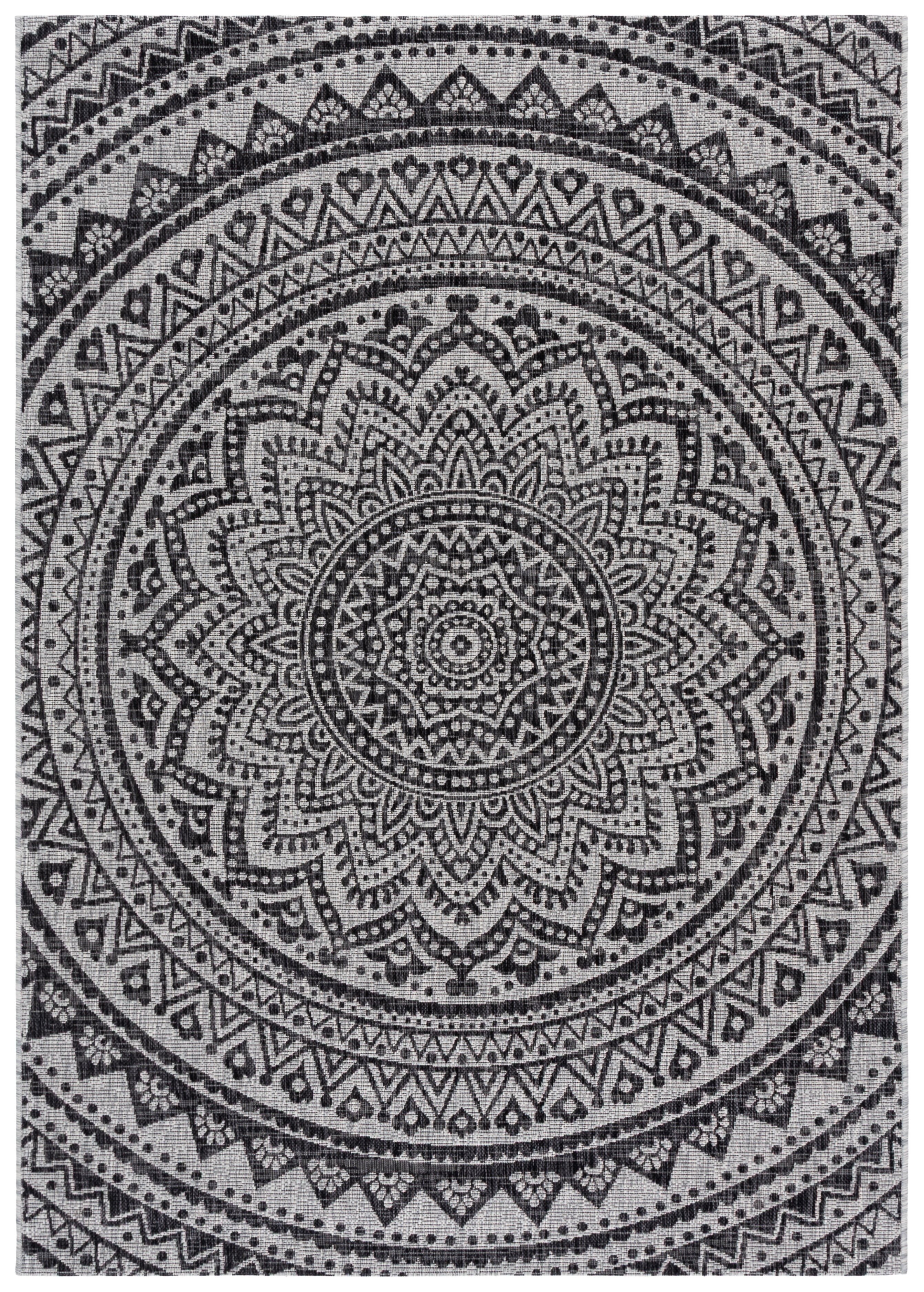 SAFAVIEH Courtyard Josiah Floral Medallion Indoor/Outdoor Area Rug, 5'3" x 7'7", Light Grey/Black