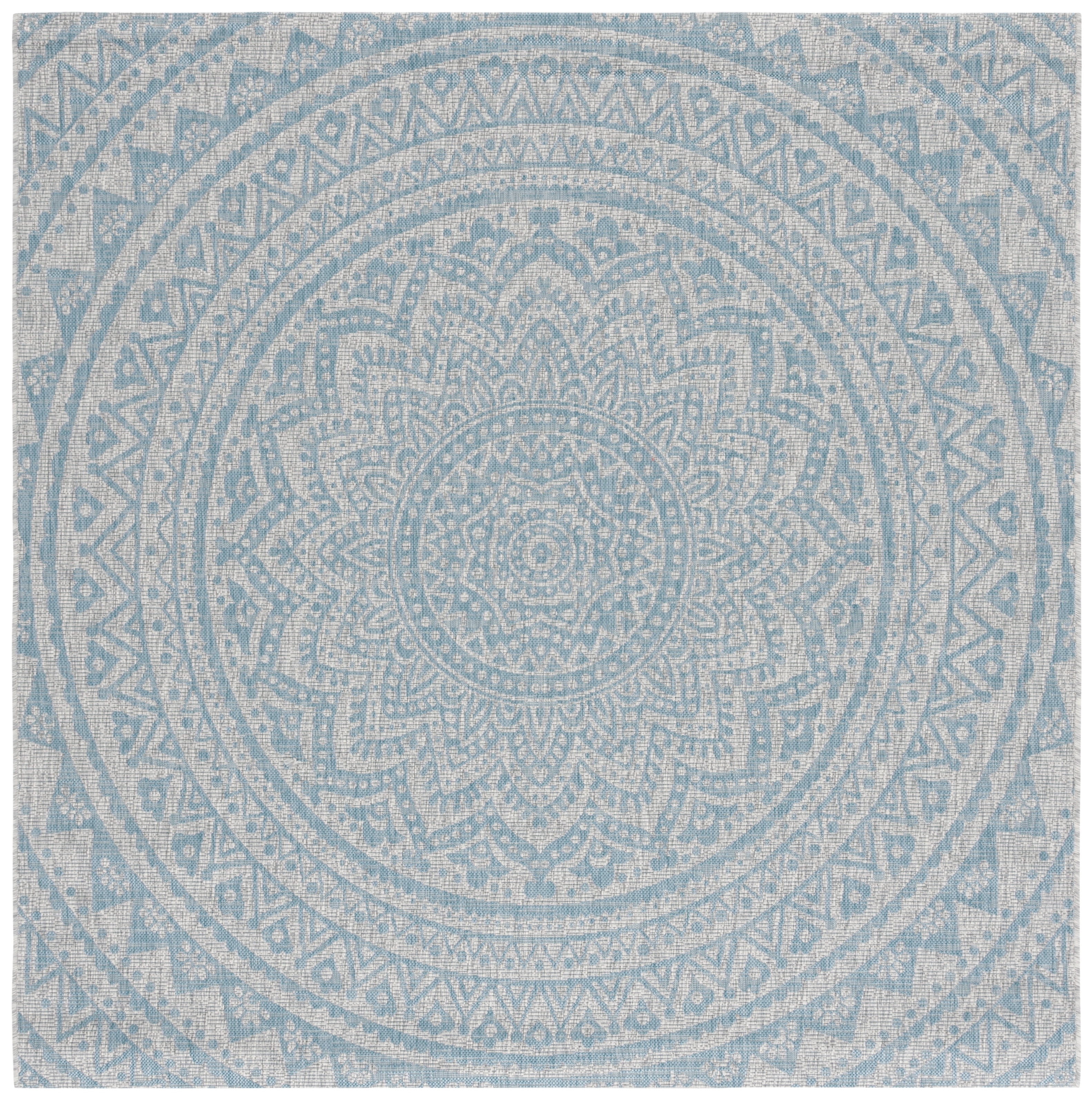 SAFAVIEH Courtyard Josiah Floral Medallion Indoor/Outdoor Area Rug, 6'7" x 6'7" Square, Light Grey/Aqua