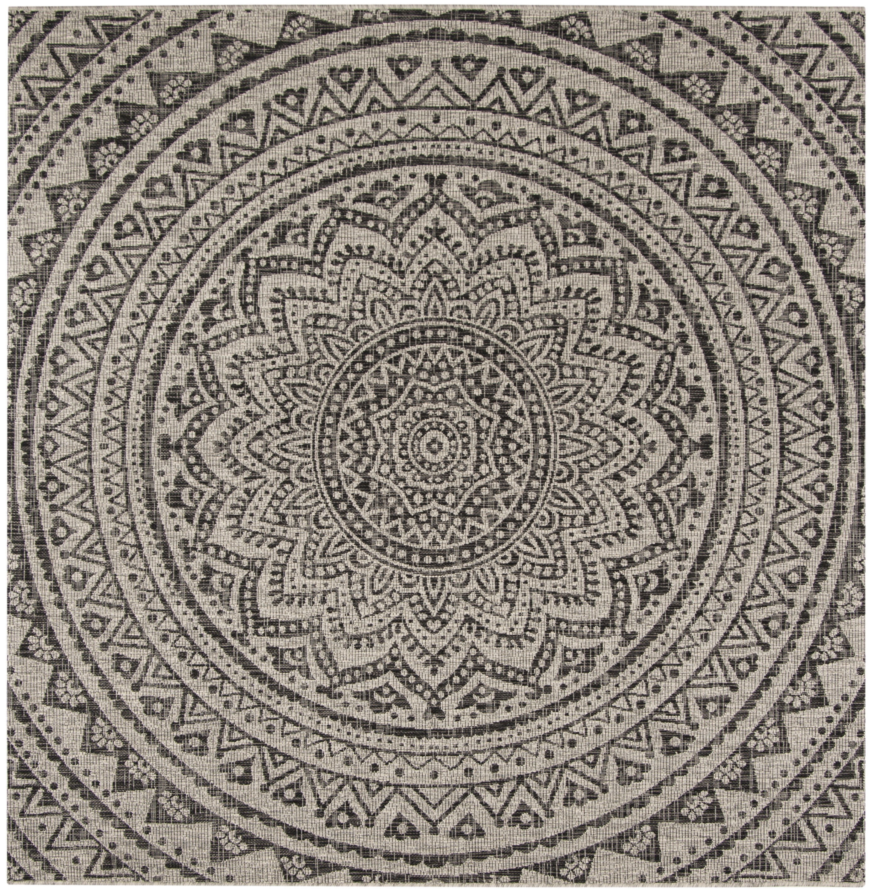 SAFAVIEH Courtyard Josiah Floral Medallion Indoor/Outdoor Area Rug, 6'7" x 6'7" Square, Light Grey/Black