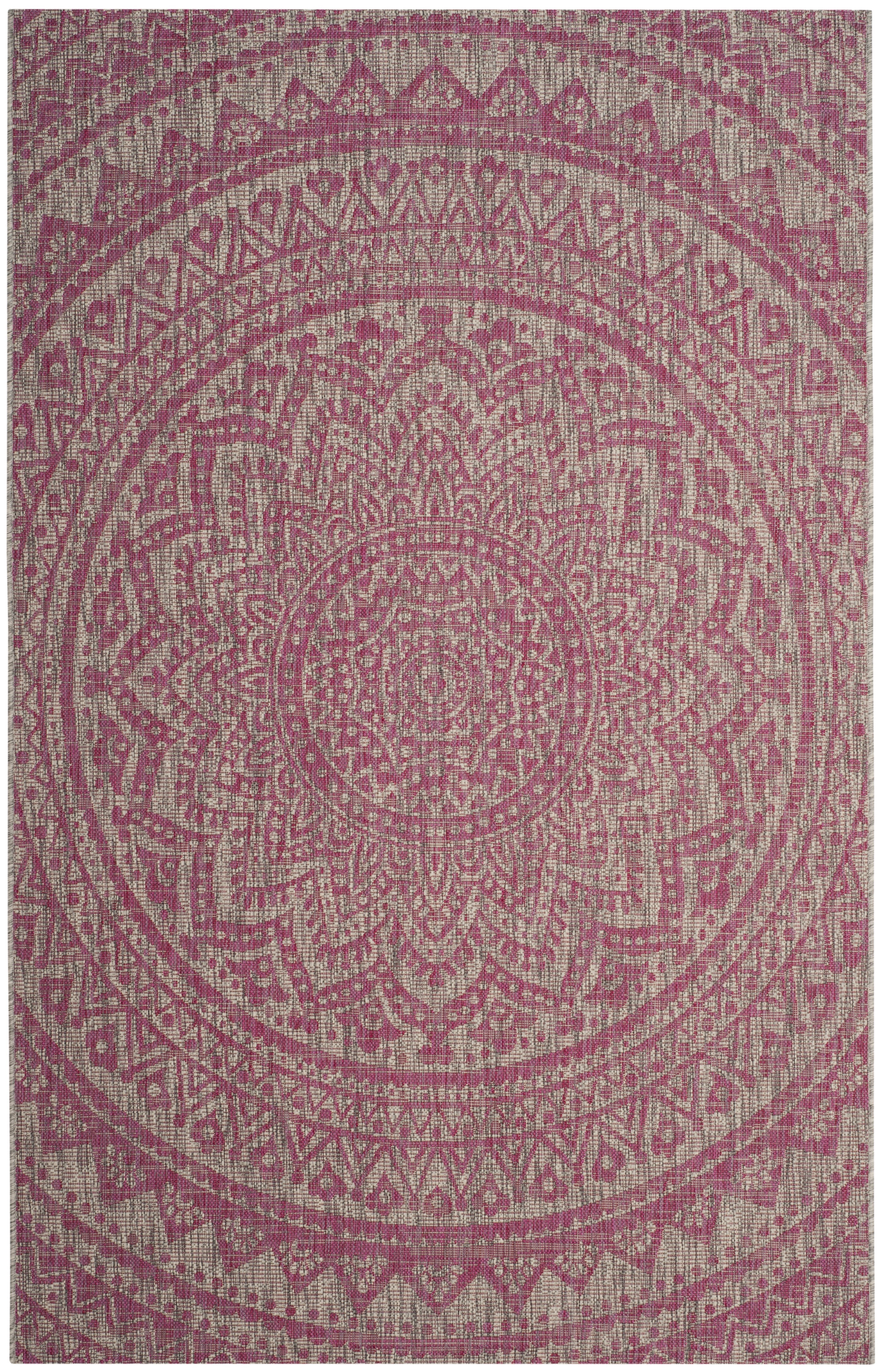 SAFAVIEH Courtyard Josiah Floral Medallion Indoor/Outdoor Area Rug, 6'7" x 9'6", Light Grey/Fuchsia