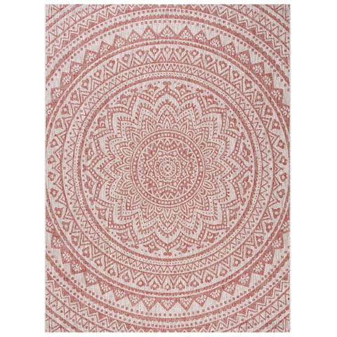 SAFAVIEH Courtyard Josiah Floral Medallion Indoor/Outdoor Area Rug, 8' x 11', Light Beige/Terracotta