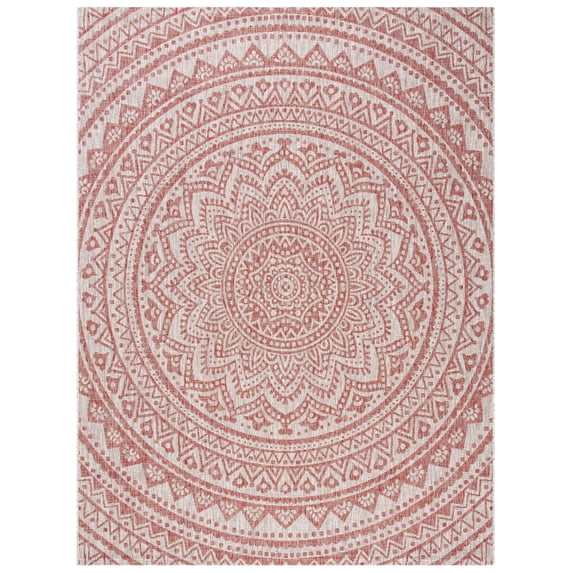 SAFAVIEH Courtyard Josiah Floral Medallion Indoor/Outdoor Area Rug, 8' x 11', Light Beige/Terracotta