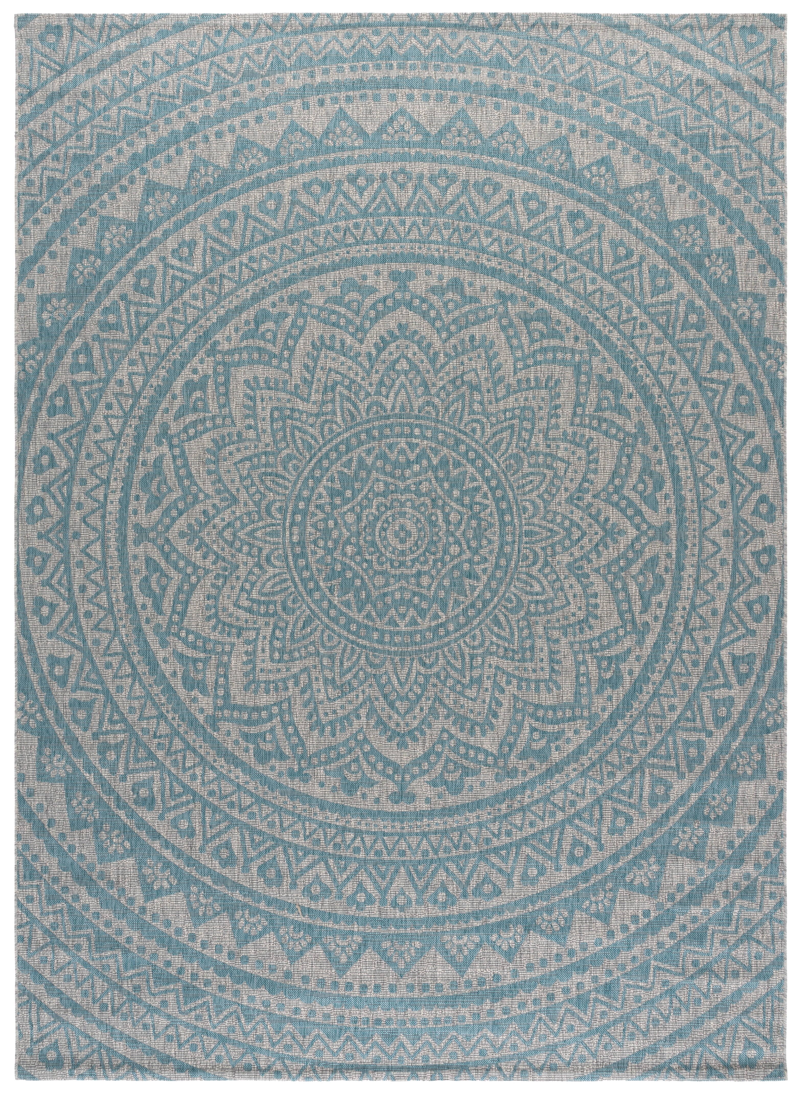 SAFAVIEH Courtyard Josiah Floral Medallion Indoor/Outdoor Area Rug, 8' x 11', Light Grey/Aqua