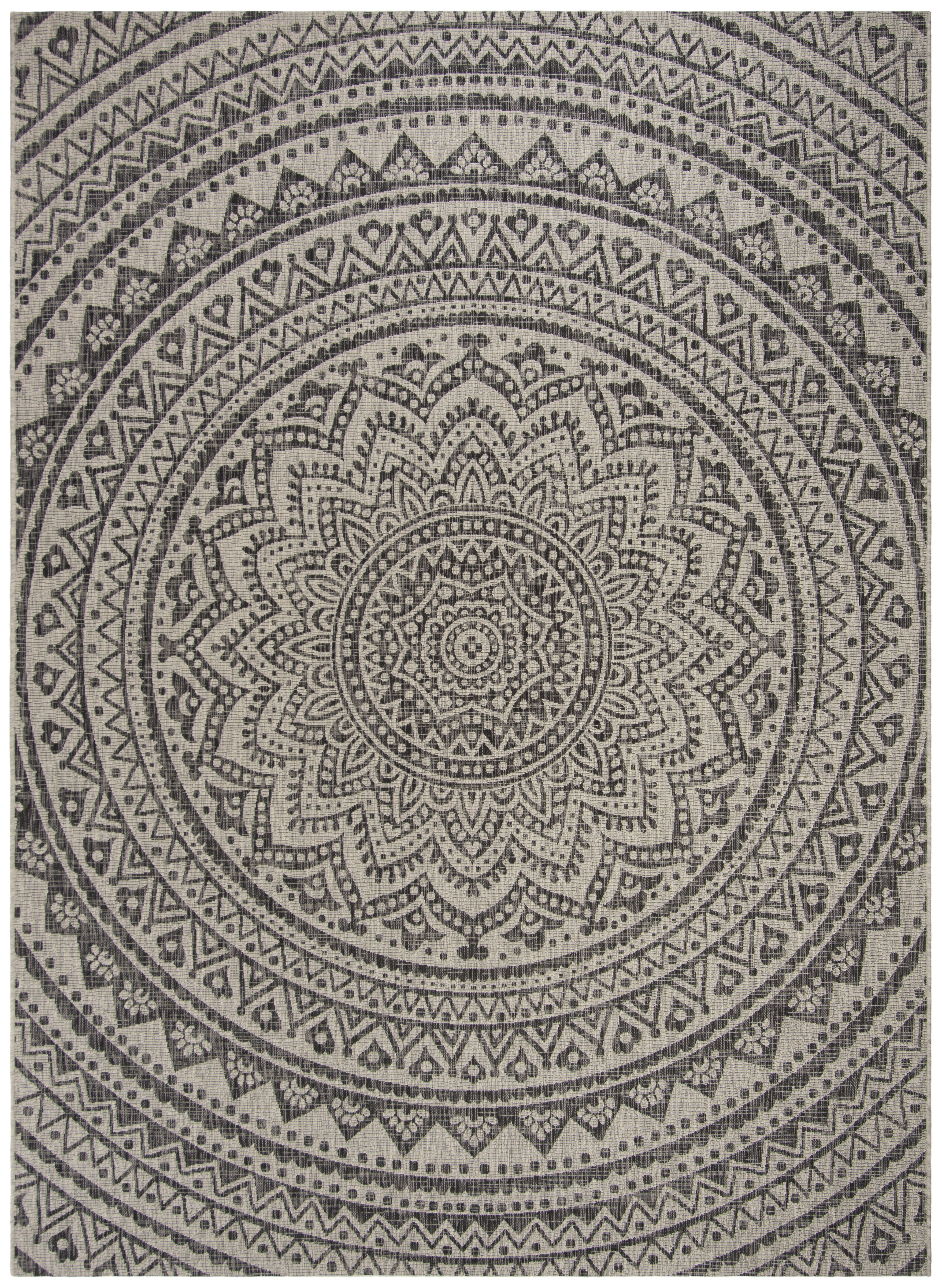 SAFAVIEH Courtyard Josiah Floral Medallion Indoor/Outdoor Area Rug, 8' x 11', Light Grey/Black