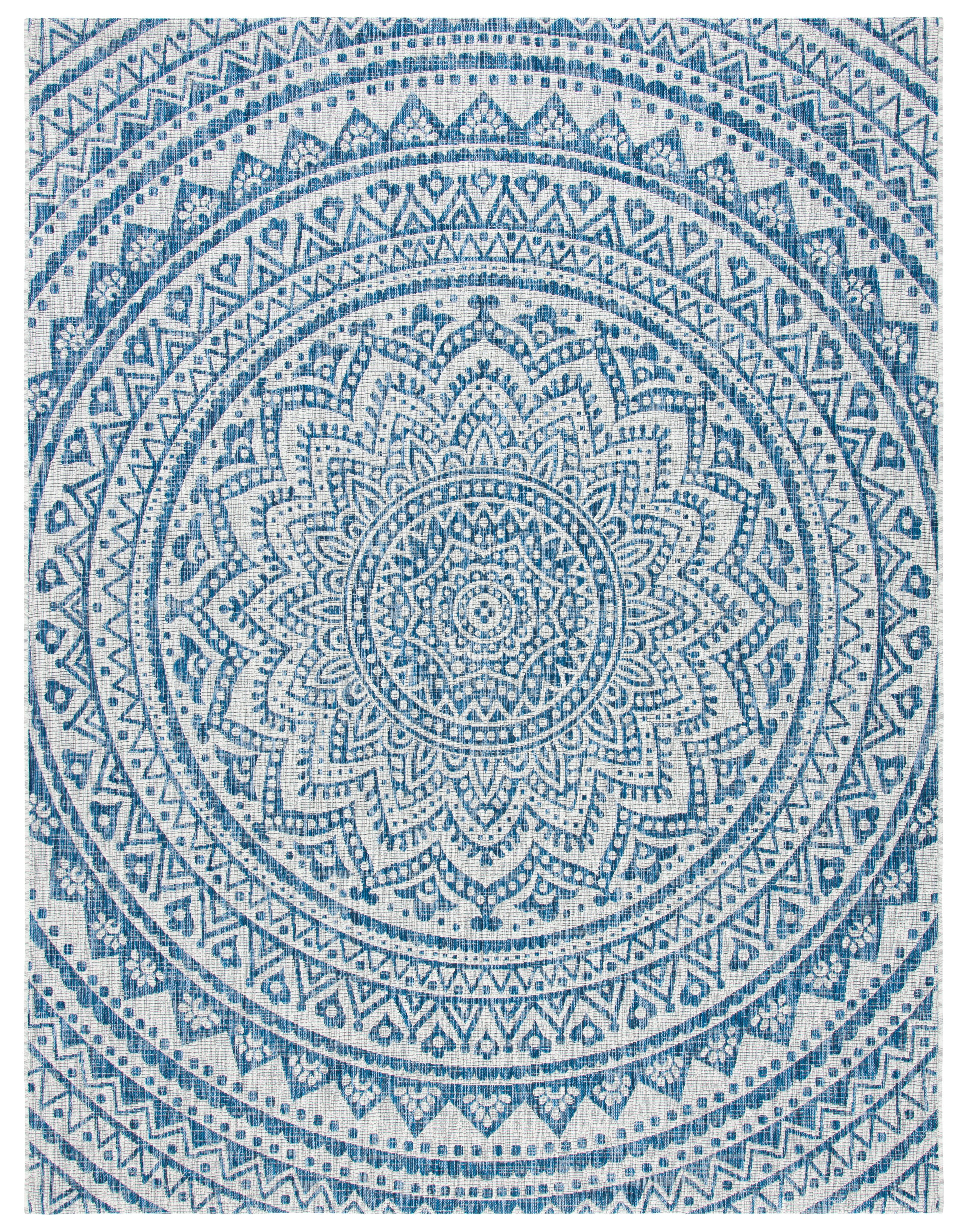SAFAVIEH Courtyard Josiah Floral Medallion Indoor/Outdoor Area Rug, 8' x 11', Light Grey/Blue