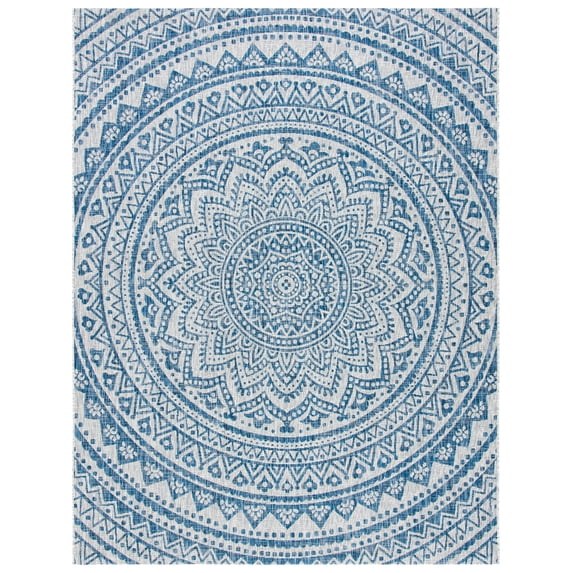SAFAVIEH Courtyard Josiah Floral Medallion Indoor/Outdoor Area Rug, 8' x 11', Light Grey/Blue
