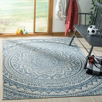 SAFAVIEH Courtyard Josiah Floral Medallion Indoor/Outdoor Area Rug, 8' x 11', Light Grey/Blue
