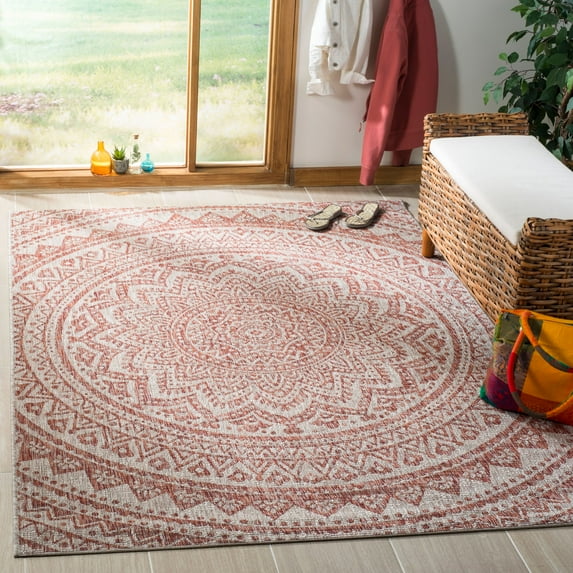 SAFAVIEH Courtyard Josiah Floral Medallion Indoor/Outdoor Area Rug, 9' x 12', Light Beige/Terracotta