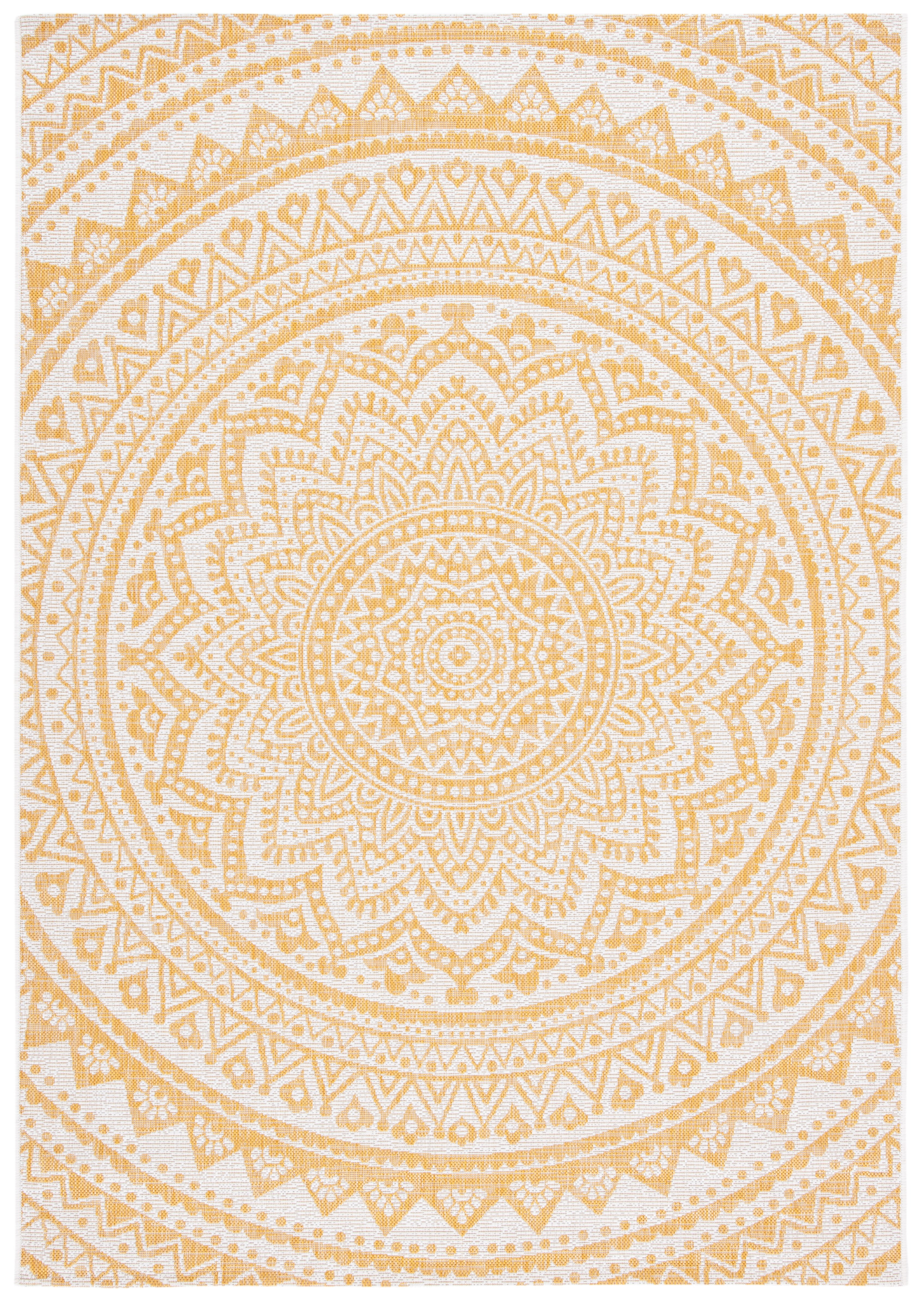 Ivory and Gold Rectangular Synthetic Area Rug, 31" x 4"