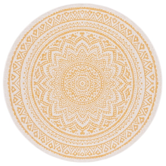 SAFAVIEH Courtyard Josiah Floral Medallion Indoor/Outdoor Area Rug, Ivory/Gold, 6'7" x 6'7" Round