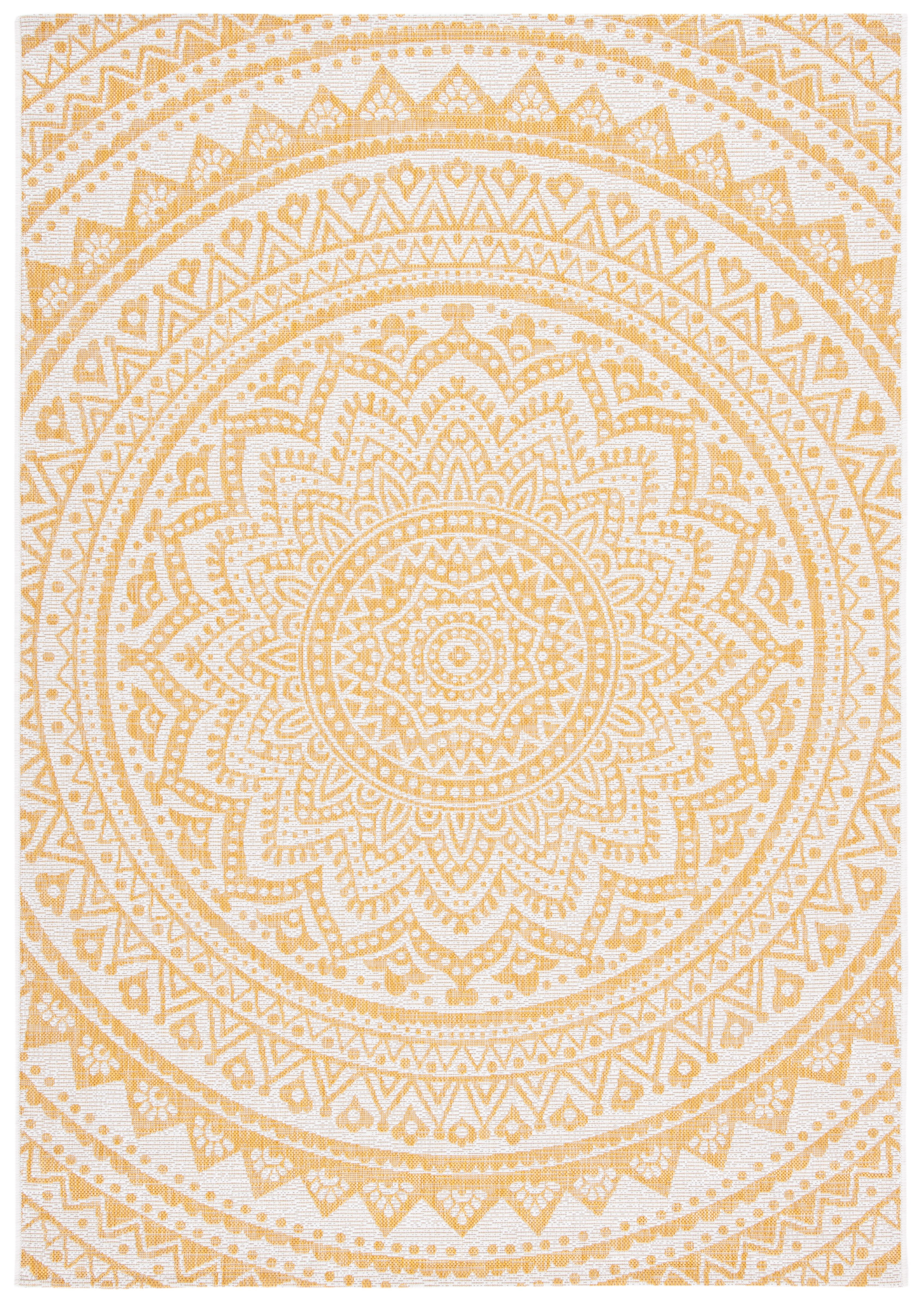 SAFAVIEH Courtyard Josiah Floral Medallion Indoor/Outdoor Area Rug, Ivory/Gold, 6'7" x 9'6"
