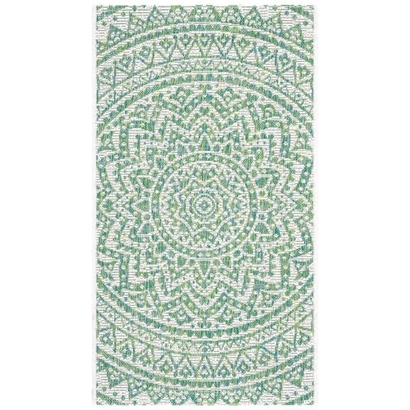 SAFAVIEH Courtyard Josiah Floral Medallion Indoor/Outdoor Area Rug, Ivory/Green, 2' x 3'7"