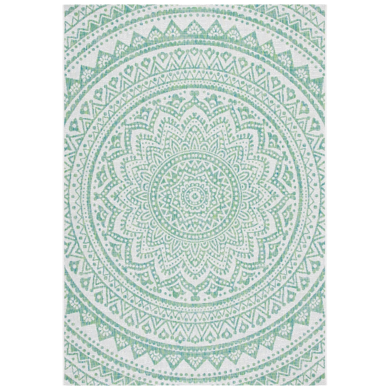 SAFAVIEH Courtyard Josiah Floral Medallion Indoor/Outdoor Area Rug, Ivory/Green, 4' x 4' Square