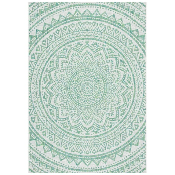 SAFAVIEH Courtyard Josiah Floral Medallion Indoor/Outdoor Area Rug, Ivory/Green, 5'3" x 7'7"