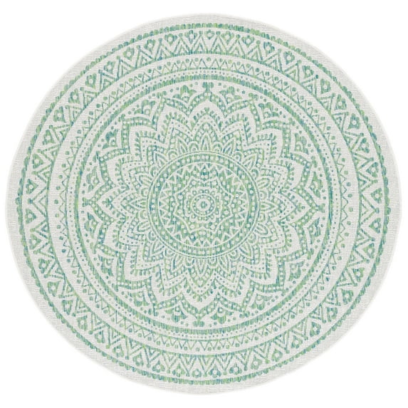 SAFAVIEH Courtyard Josiah Floral Medallion Indoor/Outdoor Area Rug, Ivory/Green, 6'7" x 6'7" Round