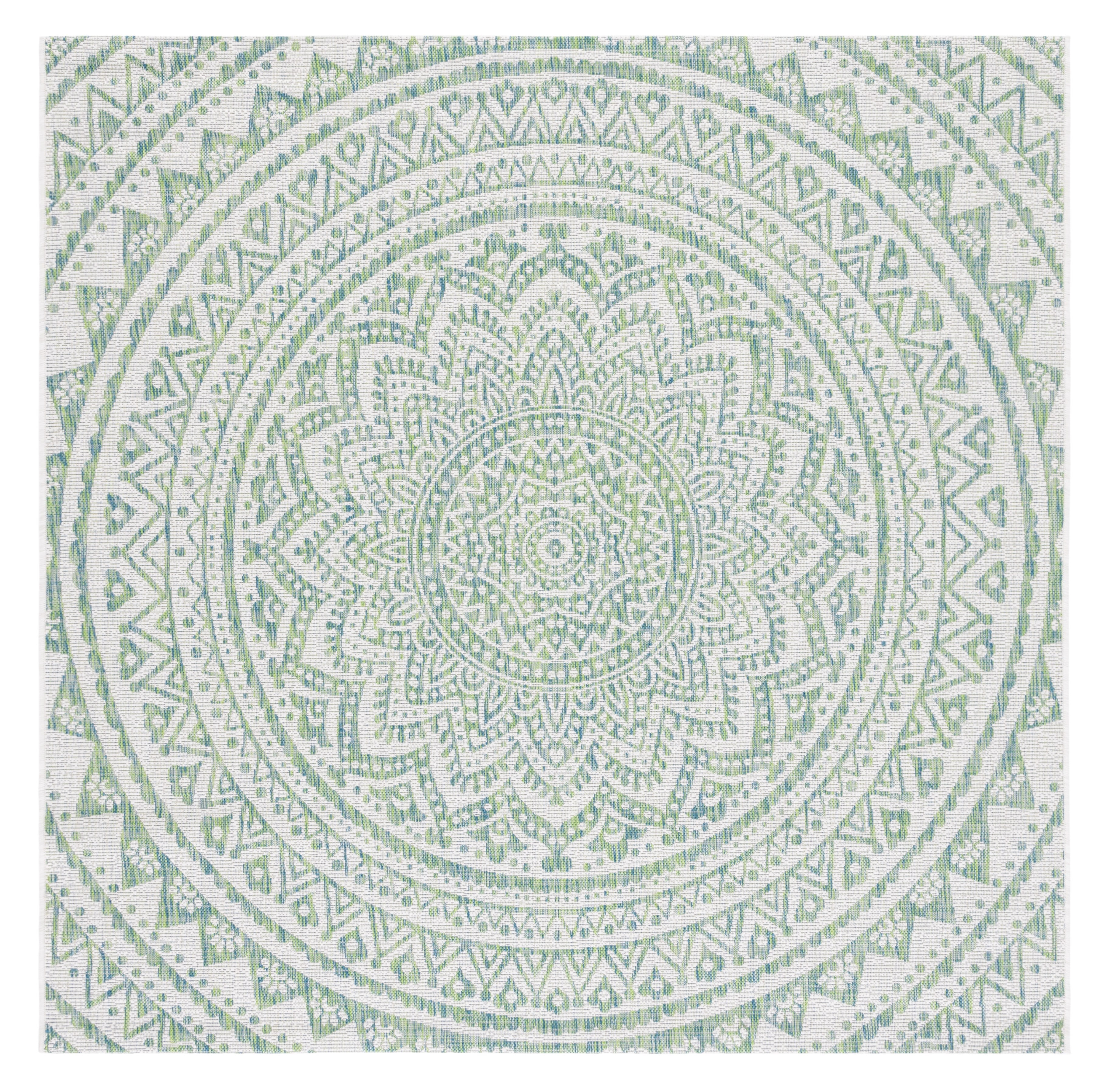SAFAVIEH Courtyard Josiah Floral Medallion Indoor/Outdoor Area Rug, Ivory/Green, 6'7" x 6'7" Square