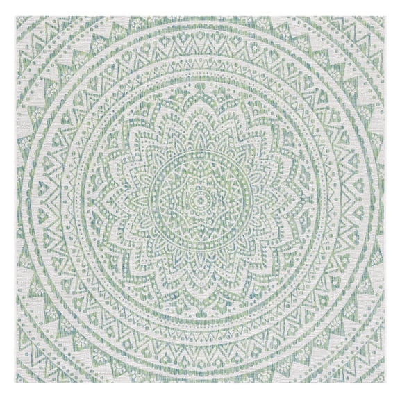 SAFAVIEH Courtyard Josiah Floral Medallion Indoor/Outdoor Area Rug, Ivory/Green, 6'7" x 6'7" Square