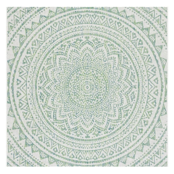SAFAVIEH Courtyard Josiah Floral Medallion Indoor/Outdoor Area Rug, Ivory/Green, 6'7" x 6'7" Square