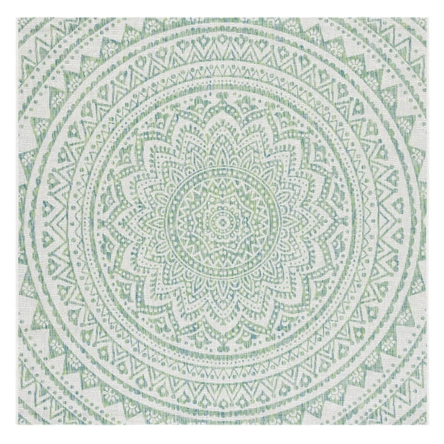 SAFAVIEH Courtyard Josiah Floral Medallion Indoor/Outdoor Area Rug, Ivory/Green, 6'7" x 6'7" Square