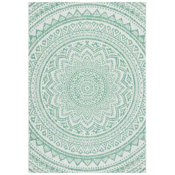 SAFAVIEH Courtyard Josiah Floral Medallion Indoor/Outdoor Area Rug, Ivory/Green, 6'7" x 9'6"